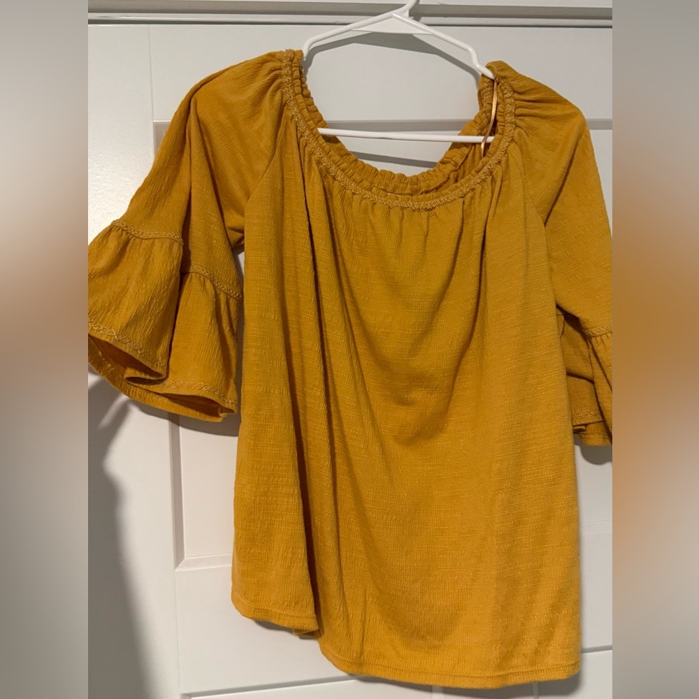 Max Studio Mustard Off-Shoulder Ruffle Sleeve Top